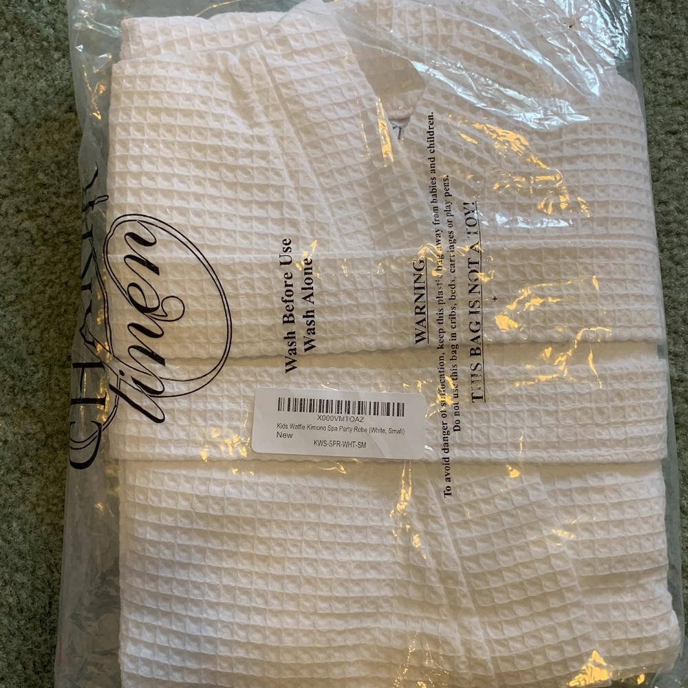 TWO available- White Kids Waffle Kimono Spa Party Robe - Picture 2 of 2
